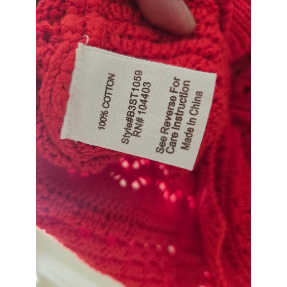 BLU Pepper Boho Red Crochet Pointelle Knit Ruffle Collar Tank Top Button Front L - Picture 5 of 6